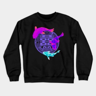 Double Happiness with Vivid Koi Fish and Purple Symbol - Hong Kong Retro Crewneck Sweatshirt